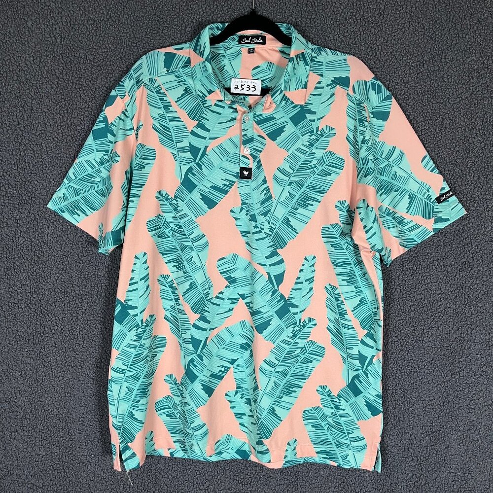 Bad Birdies Floral Golf Performance Polo Shirt - Men's Size XL - Green